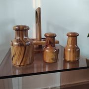 Vintage olive wood condiment service