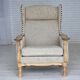 1970s, Danish highback armchair, furniture wool, solid oak wood.