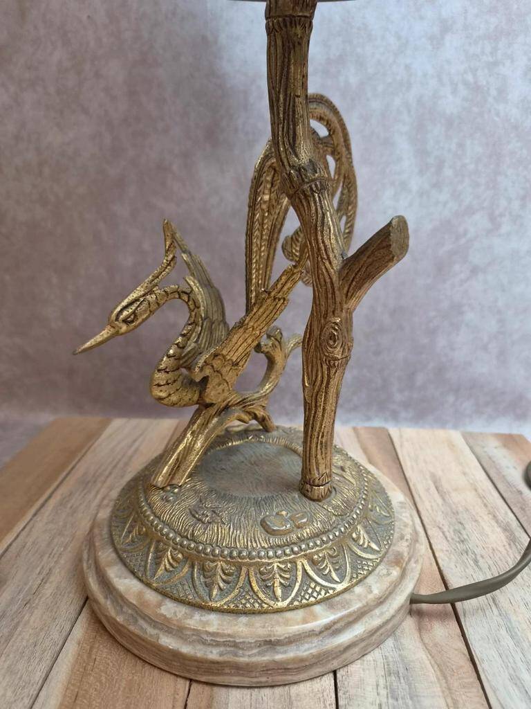 Large vintage lamp in moulded brass – Phoenix – onyx base – 1960s/70s
