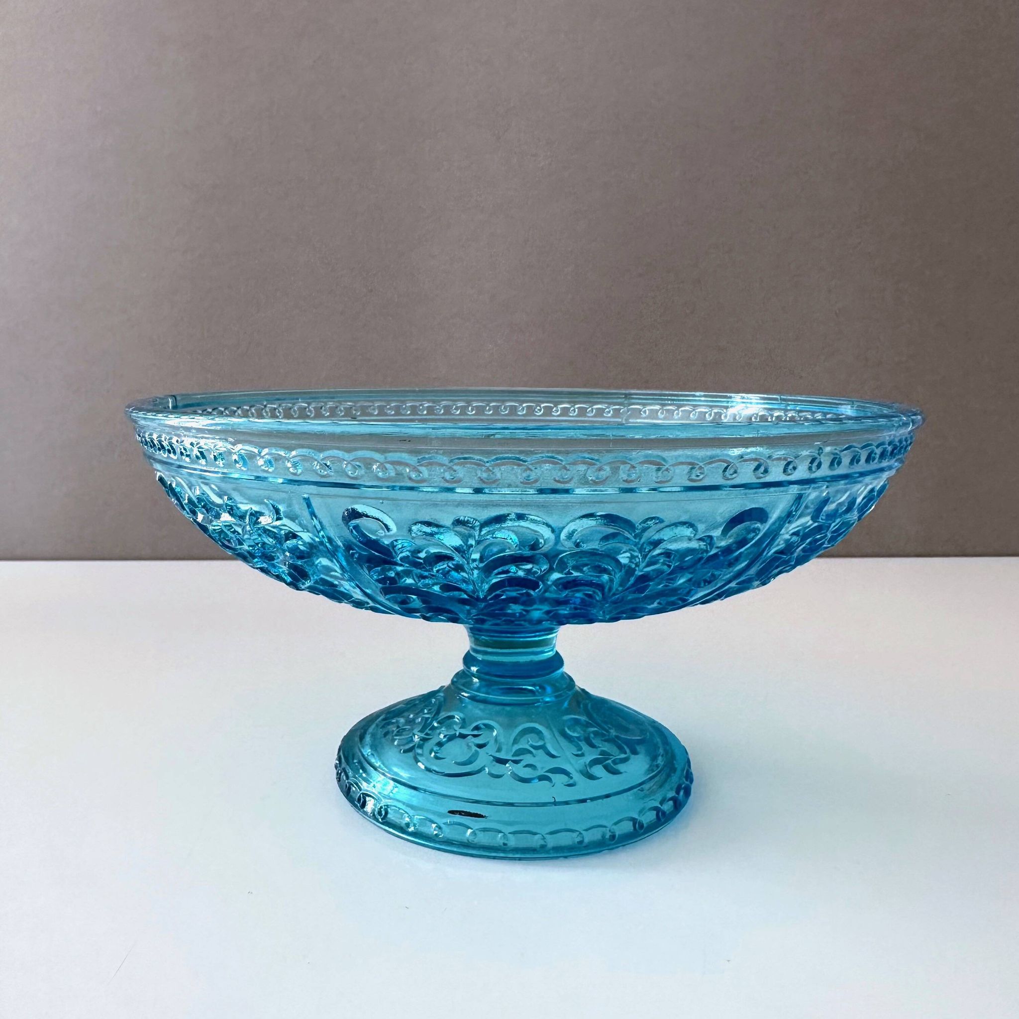 Bol ancien en verre, verre pressé turquoise, 19ème siècle