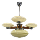 1940s Czechoslovak Art Deco Chandelier in Walnut Chrome and Glass