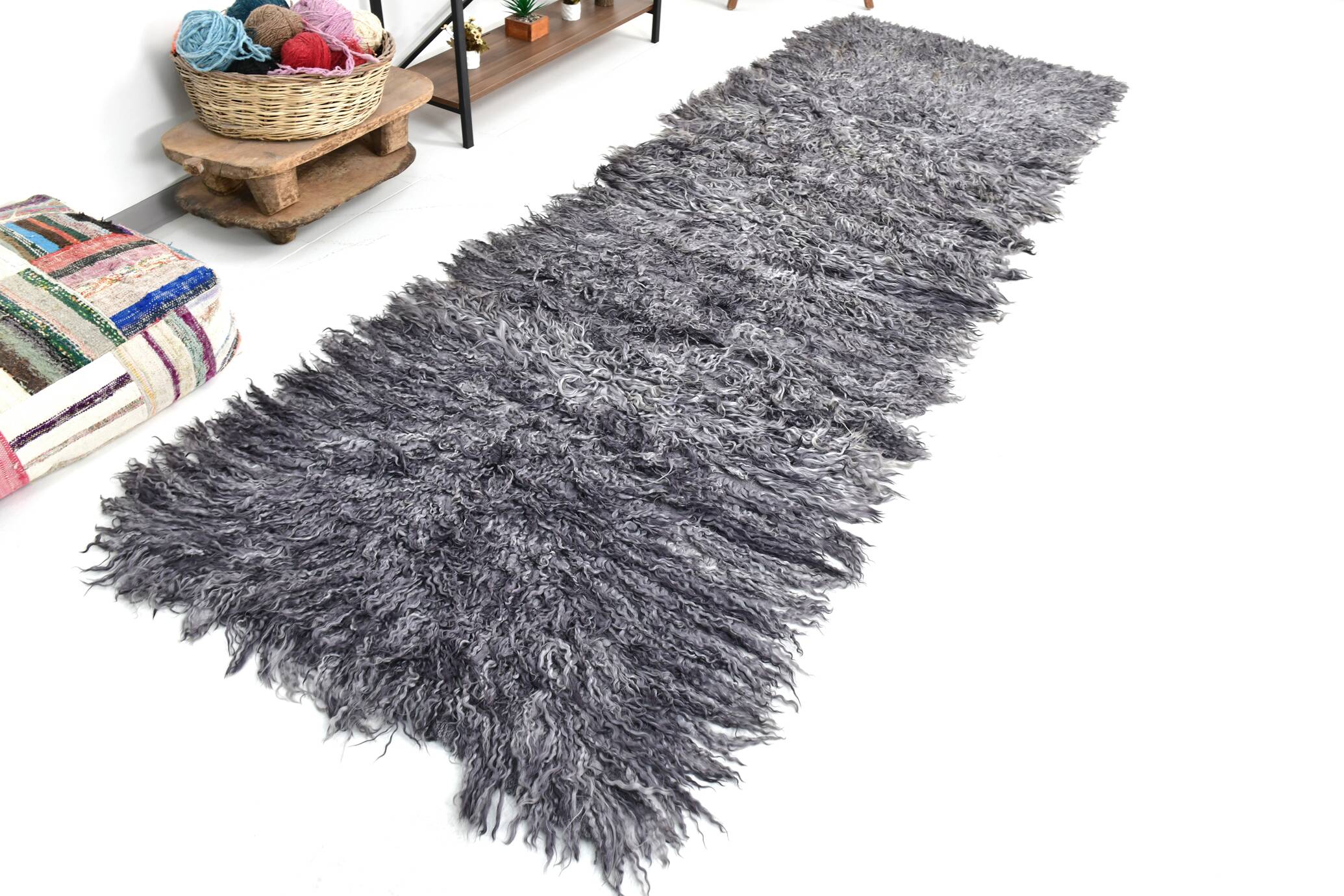 3x11 Gray Handmade %100 Wool Moroccan Runner Rug, 106x345Cm SK70382