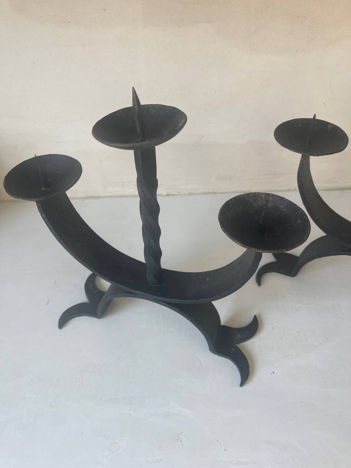 Pair of brutalist wrought iron candlesticks from the 1950s
