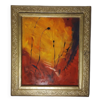 Abstract painting with golden frame