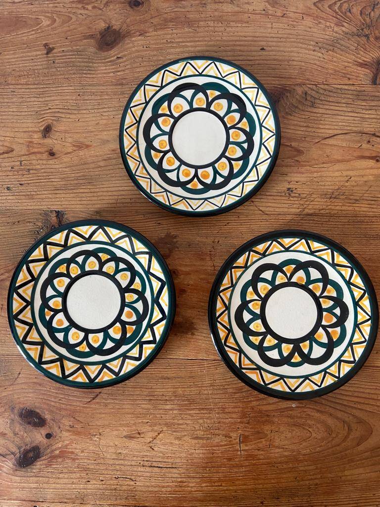 Set of 3 Breton earthenware cups & saucers