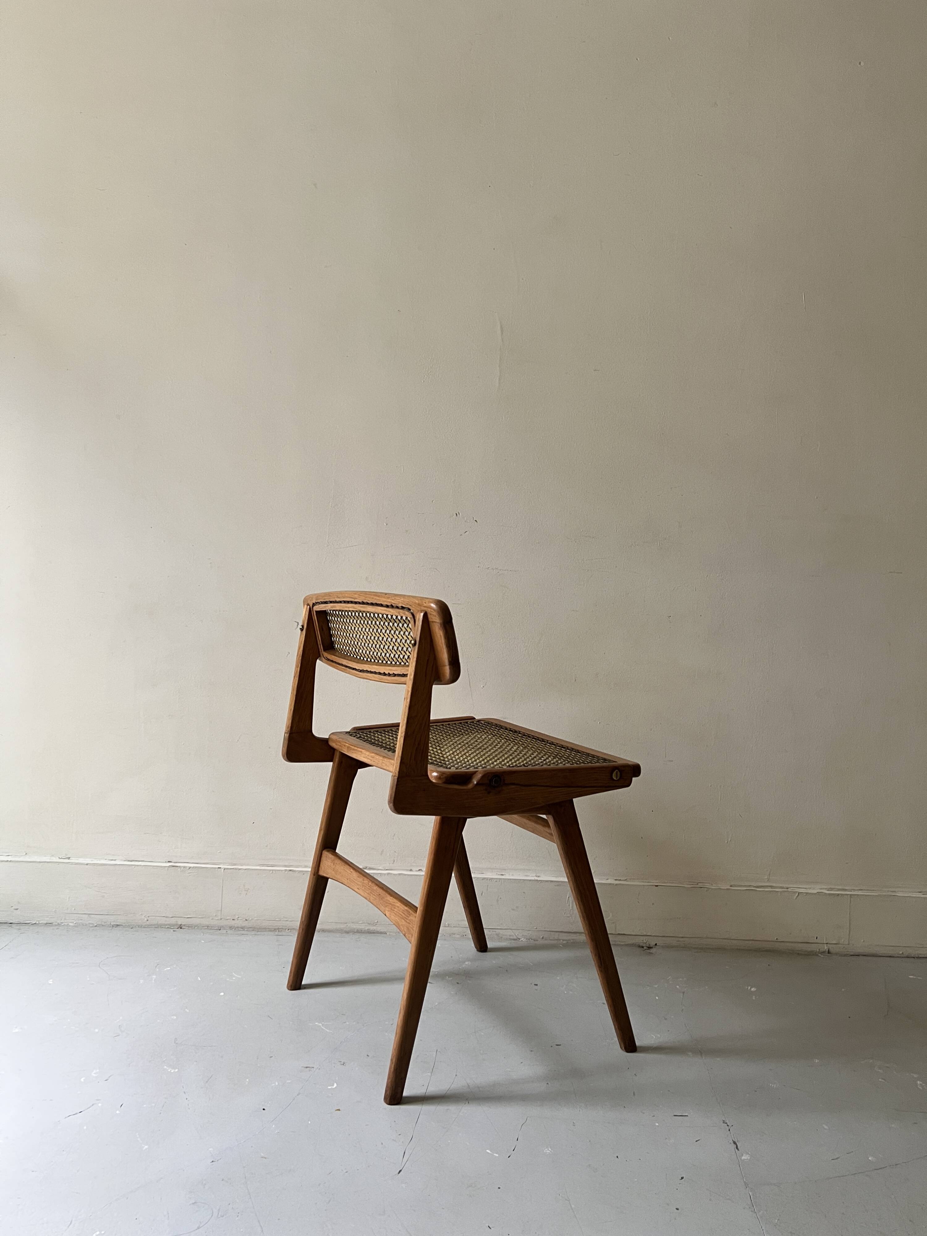 Teak wood and cane chair design, SNA Roset / Landault 1950-60