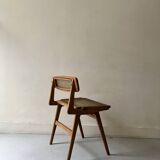 Teak wood and cane chair design, SNA Roset / Landault 1950-60