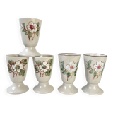 5 Mazagrans en grès vintage motif Fleuri Made in Corée 1980