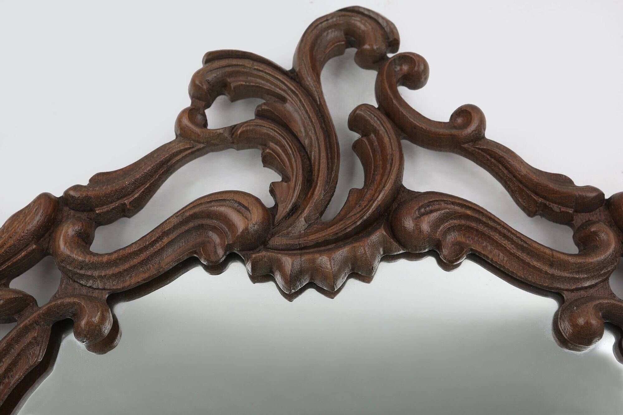 Baroque Mirror with Hand Carved Oak Ornated Frame, France 1950s