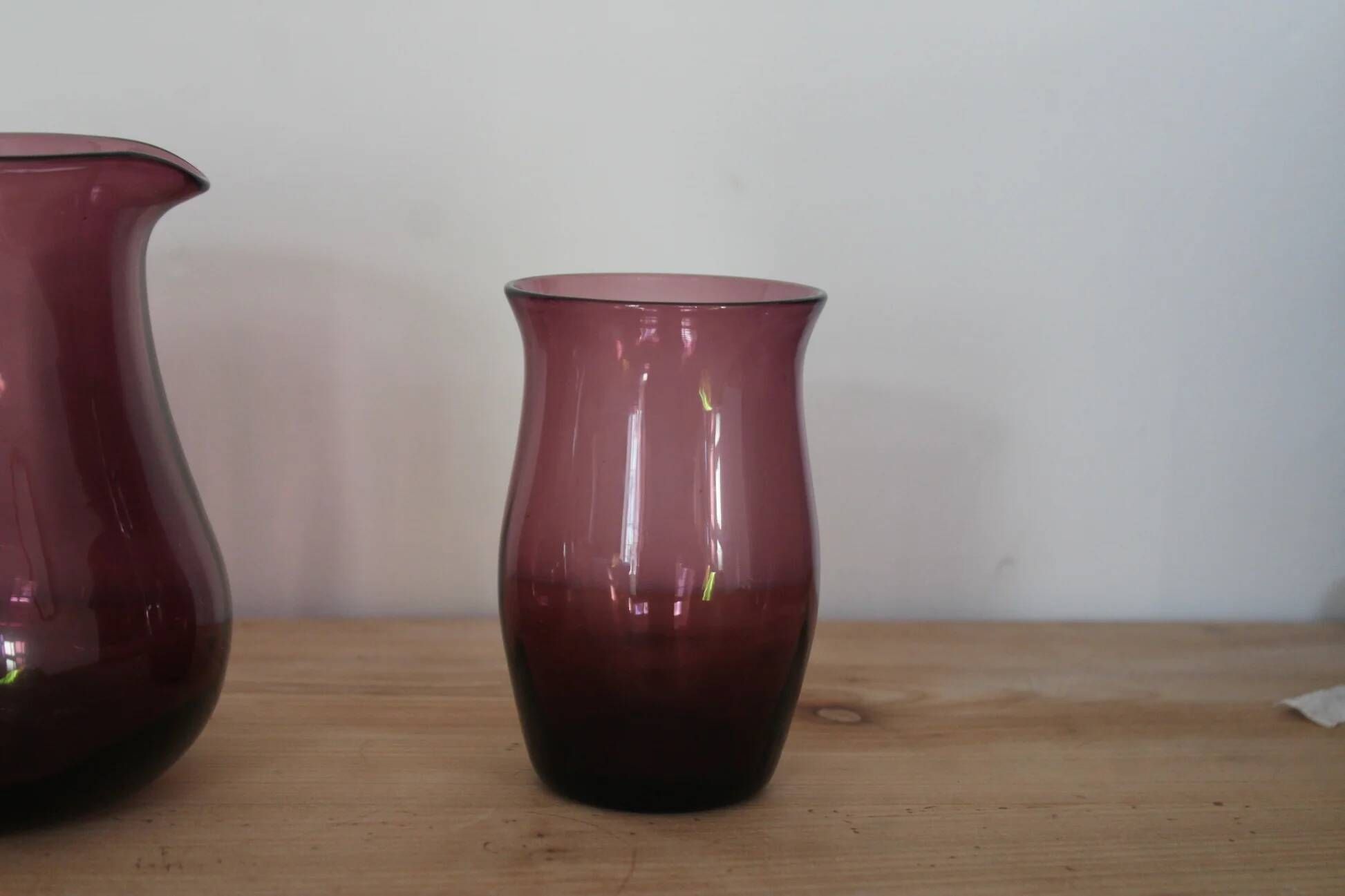 Vintage purple plum glass pitcher and glass – Retro set
