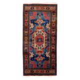 Vintage 1950s German tribal style wool rug, geometric medallion, 84cm x 180cm