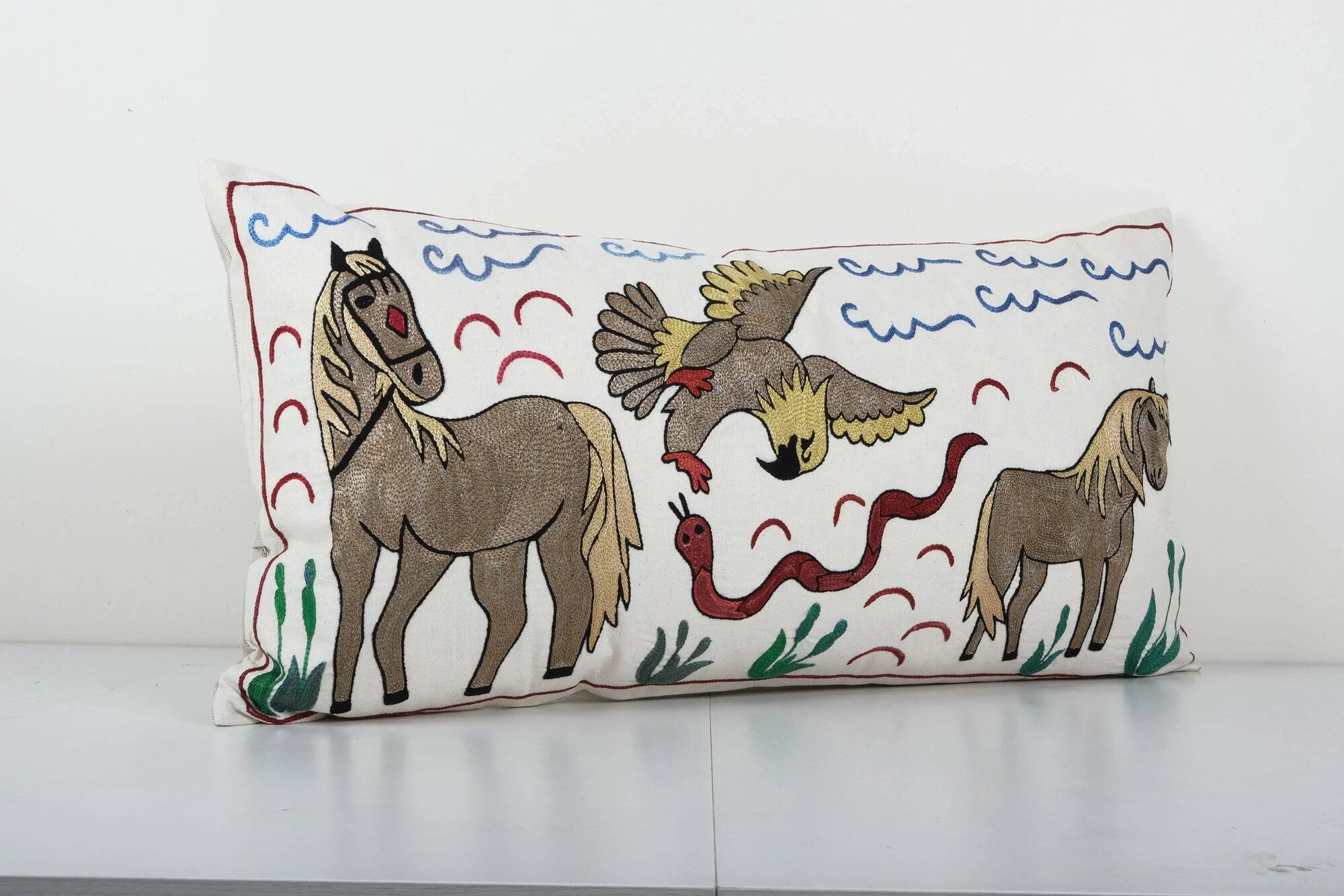 Vintage embroidered cushion cover 46x89 cm
