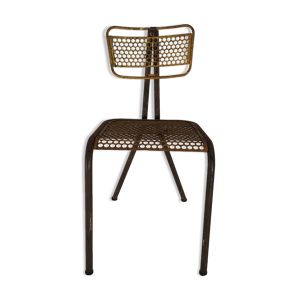 Chaise René Malaval en métal perforé jaune - vintage