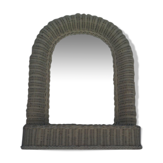 Mirror with white wicker storage - 59x45cm