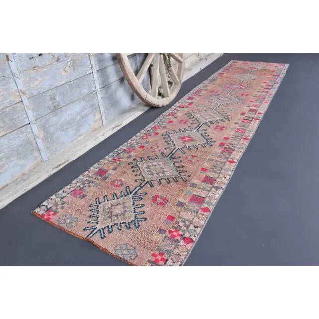 Vintage Turkish Oushak Handmade Wool Cotton Purple Runner Rug 89x375