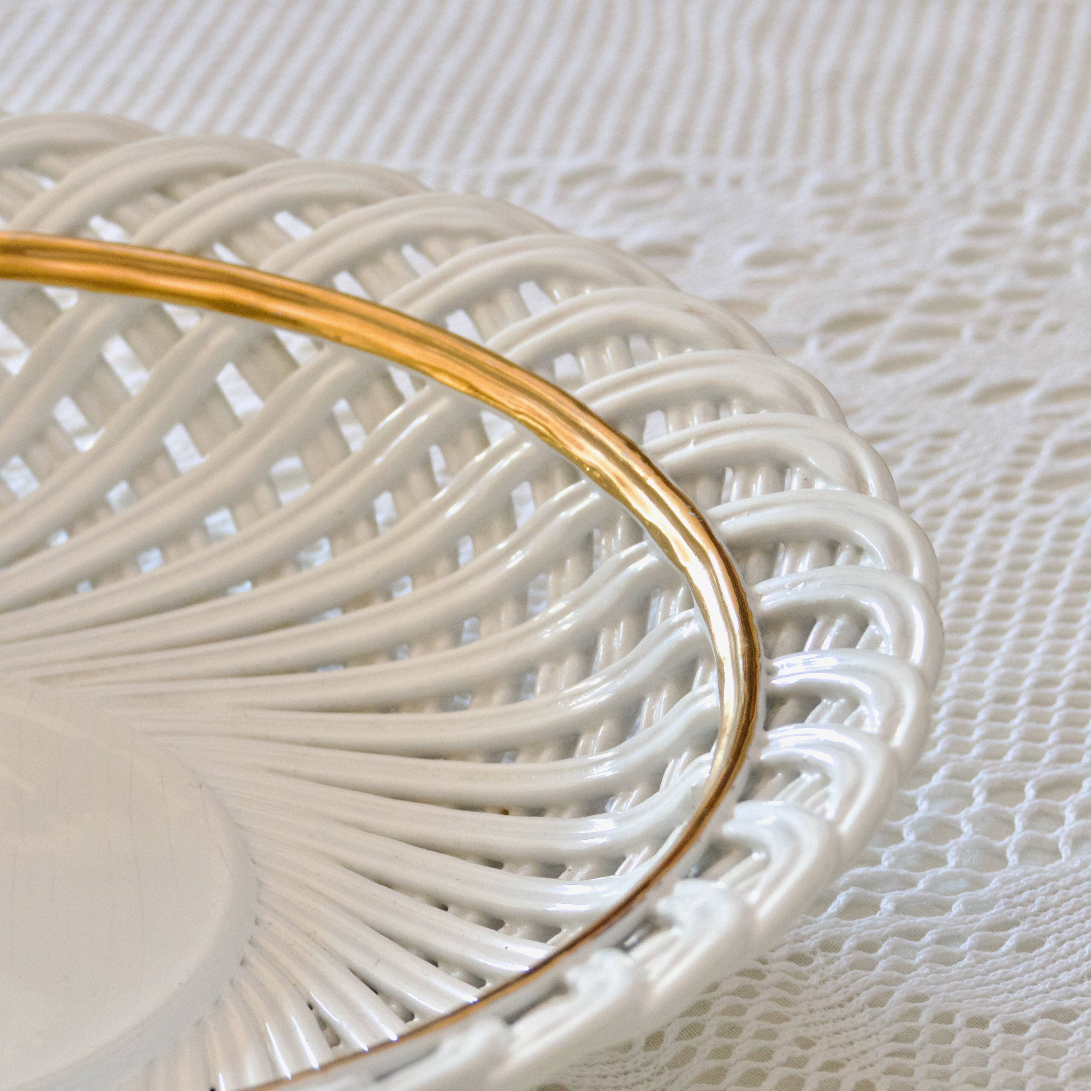 Huge antique Bassano bowl in openwork braided majolica