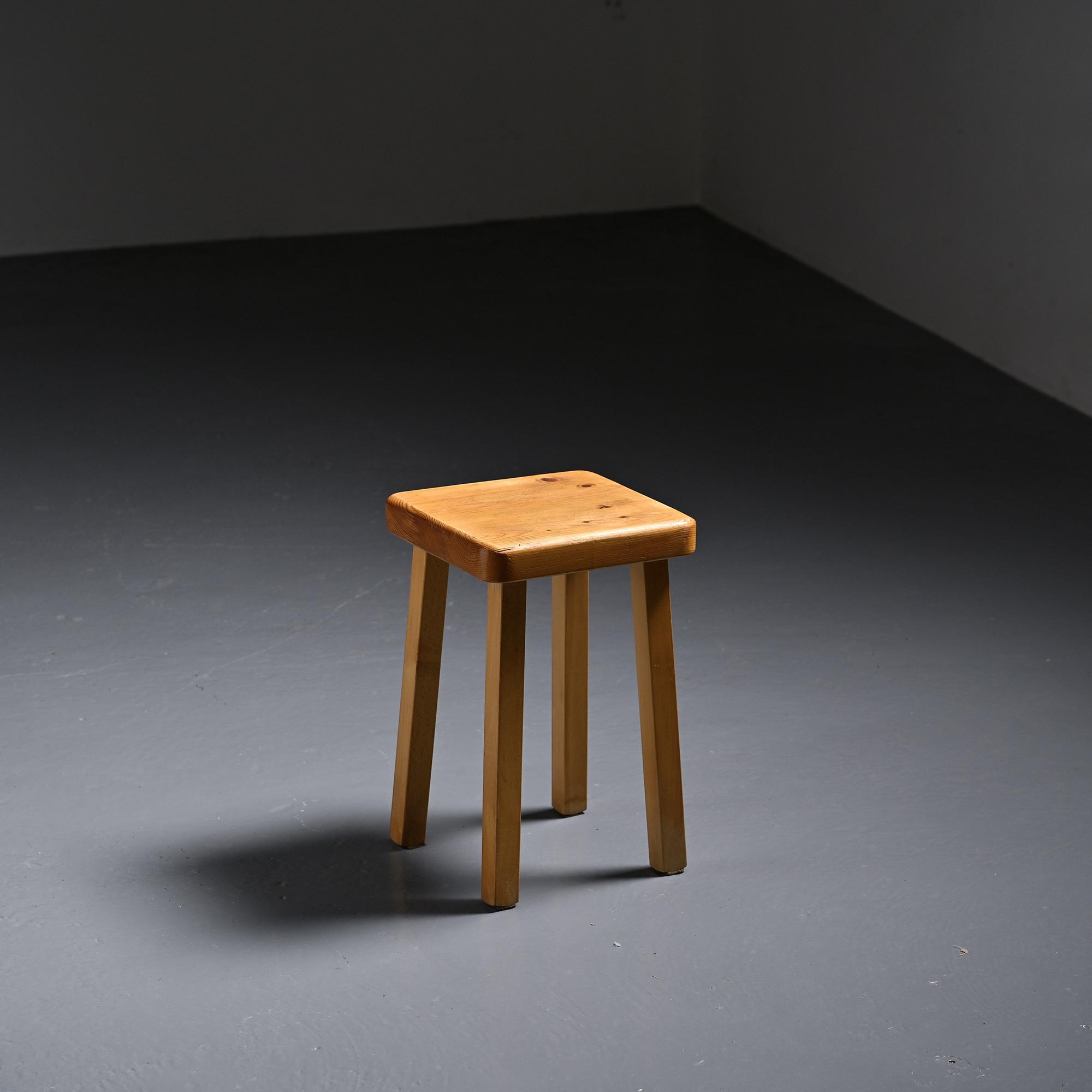 Pine stool by Charlotte Perriand, Les Arcs, France