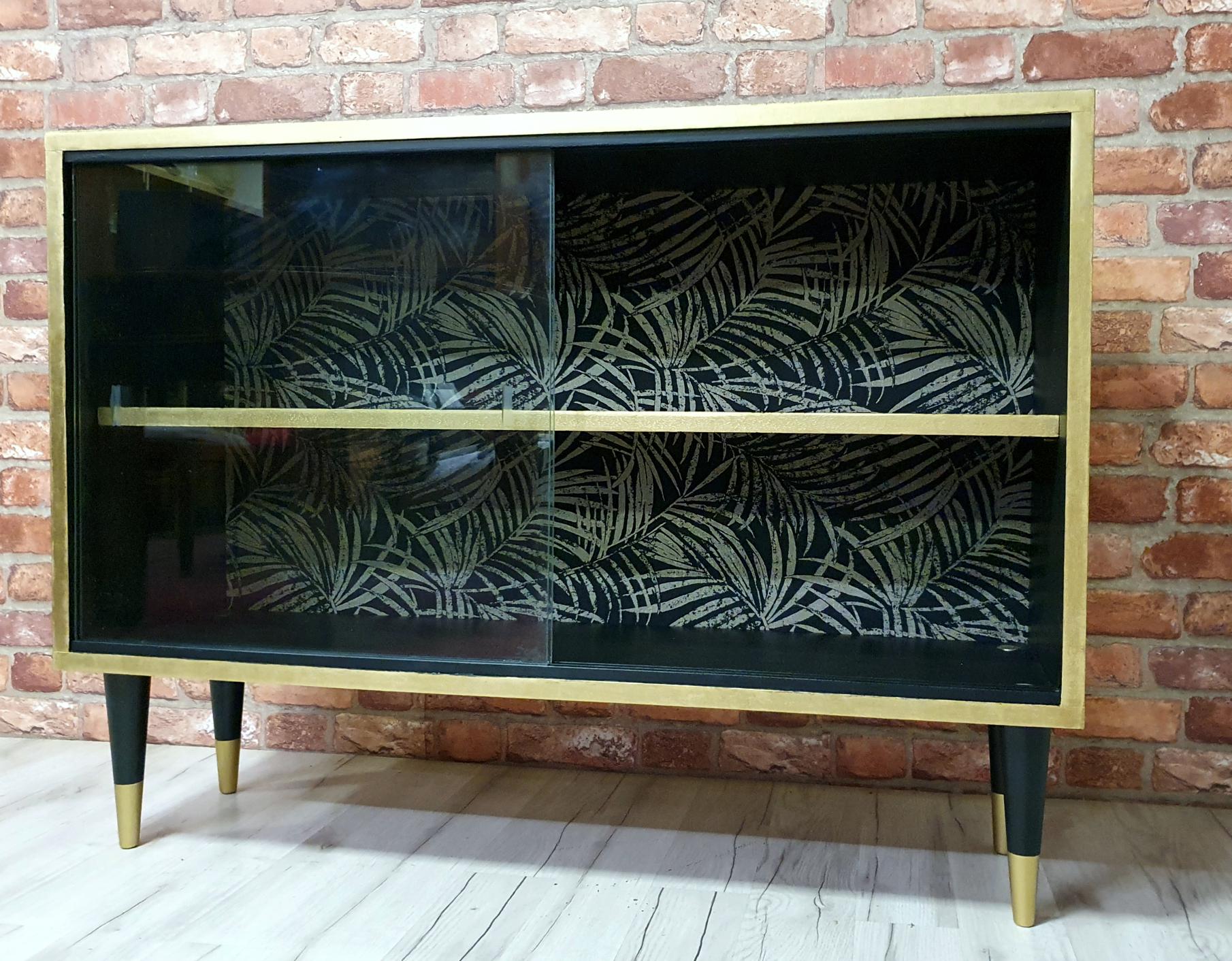 Display case, 1970s Poland, renovated. Black and gold.