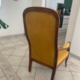 Fauteuil Voltaire style Louis Philippe restauré Jaune Moutarde