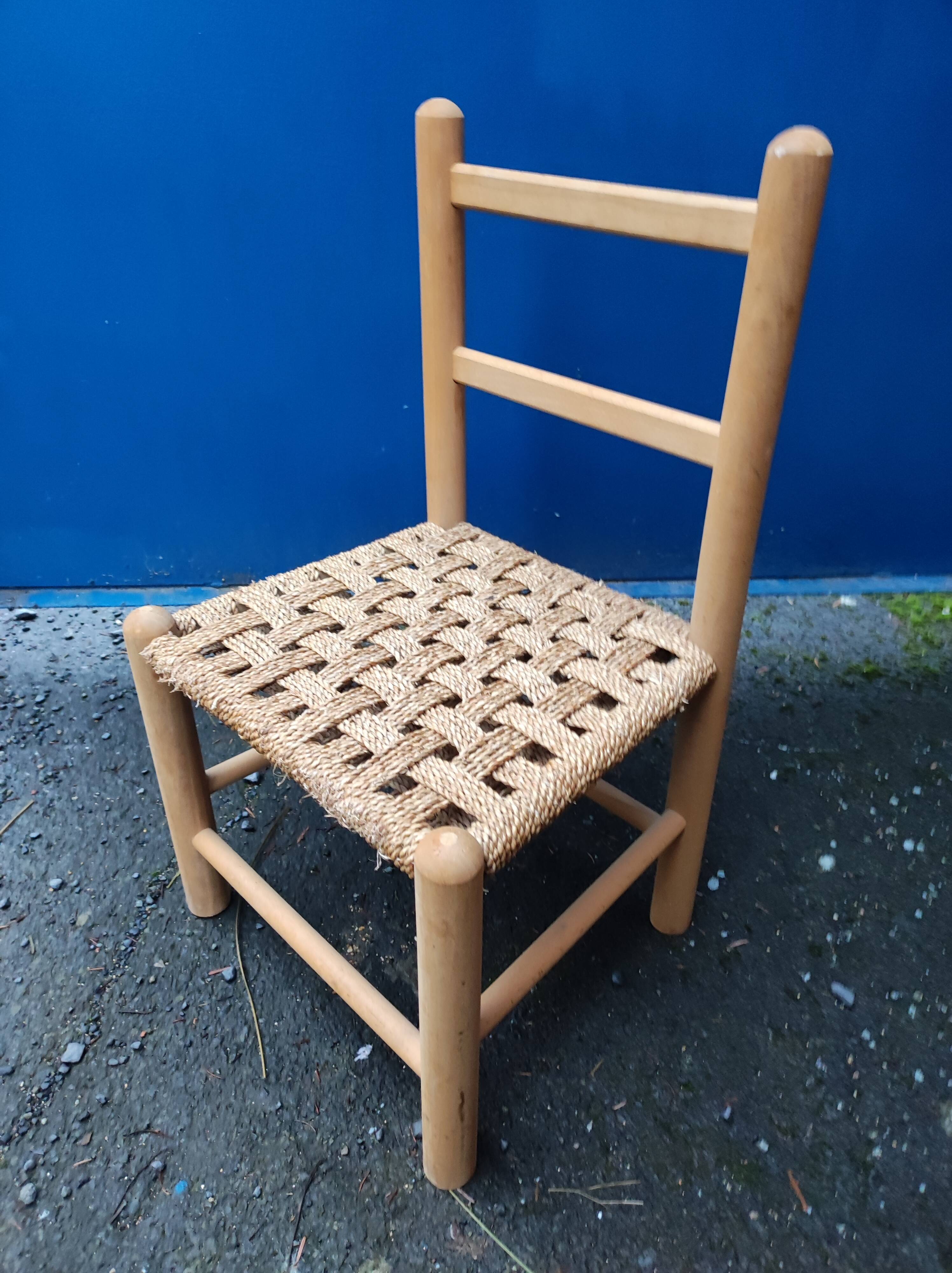 Wooden chair woven sea grass vintage child