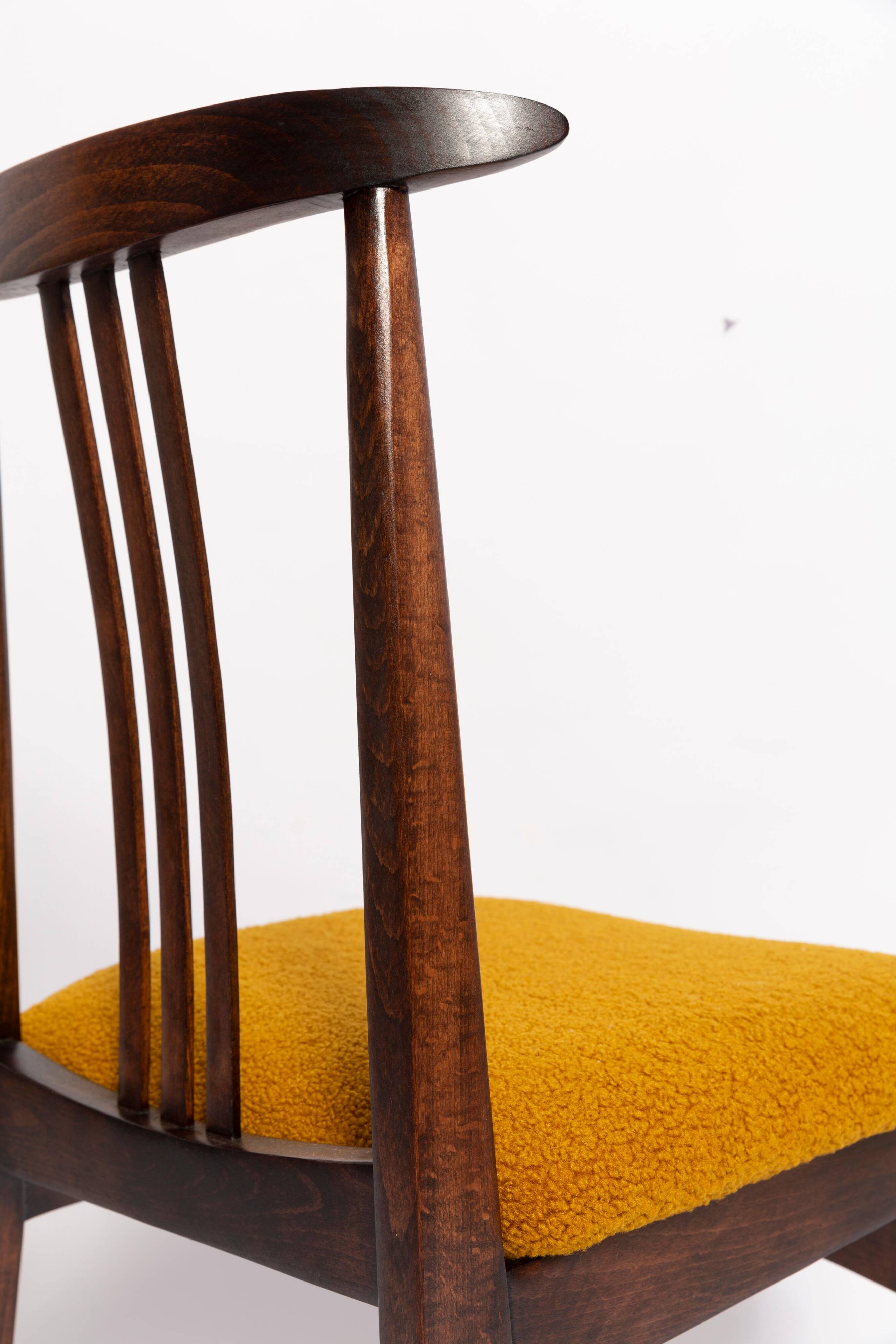 Beech chair with ochre boucle upholstery in mid-century style, Mr. Zielinski, Europe, 1960s.