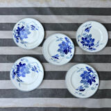 Ensemble assiettes à desserts Faïence de Longchamp Terre de fer fleurs