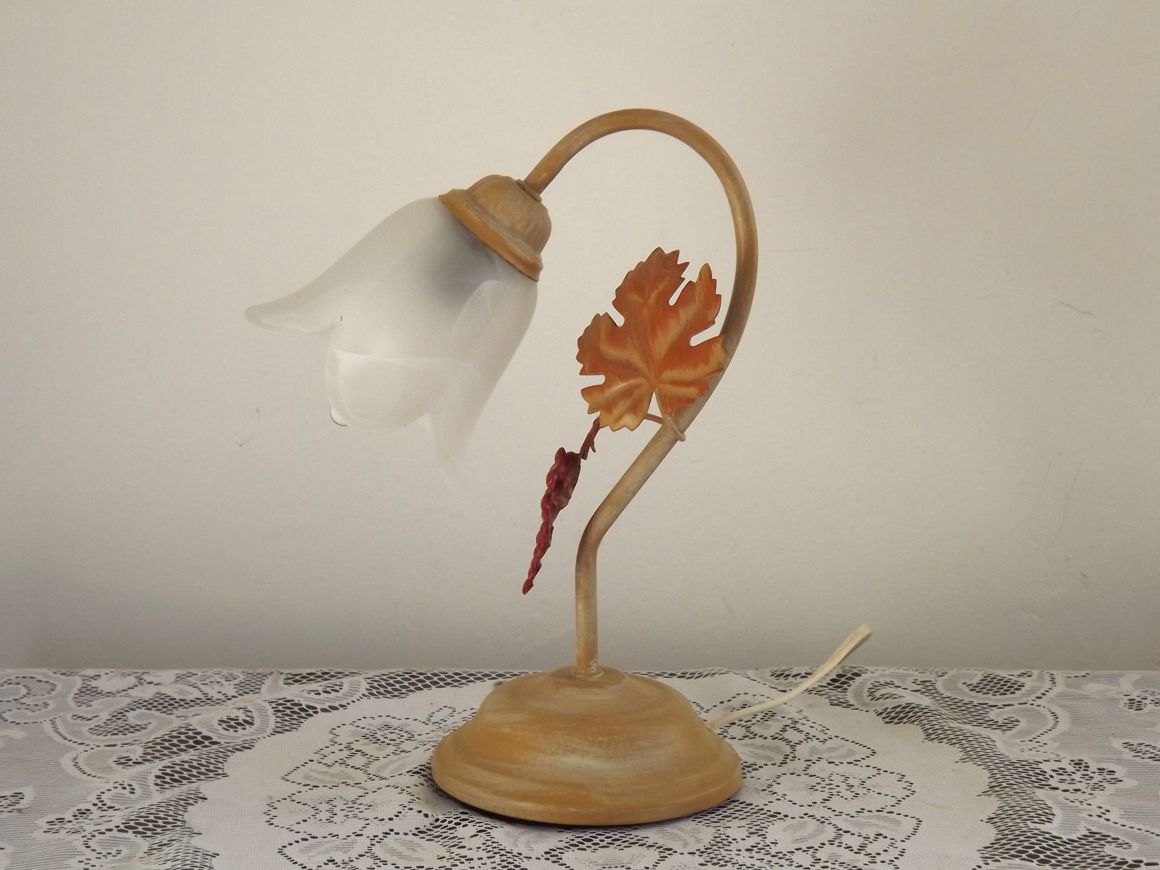 Vintage French Goose Neck Lamp - Grape Detail - Opaque Glass Shade