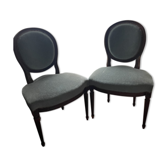 Pairs of chair medallion style louis XVI Velvet light blue