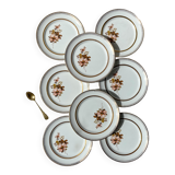 8 small OLYMPIA porcelain plates with floral and gilded pattern