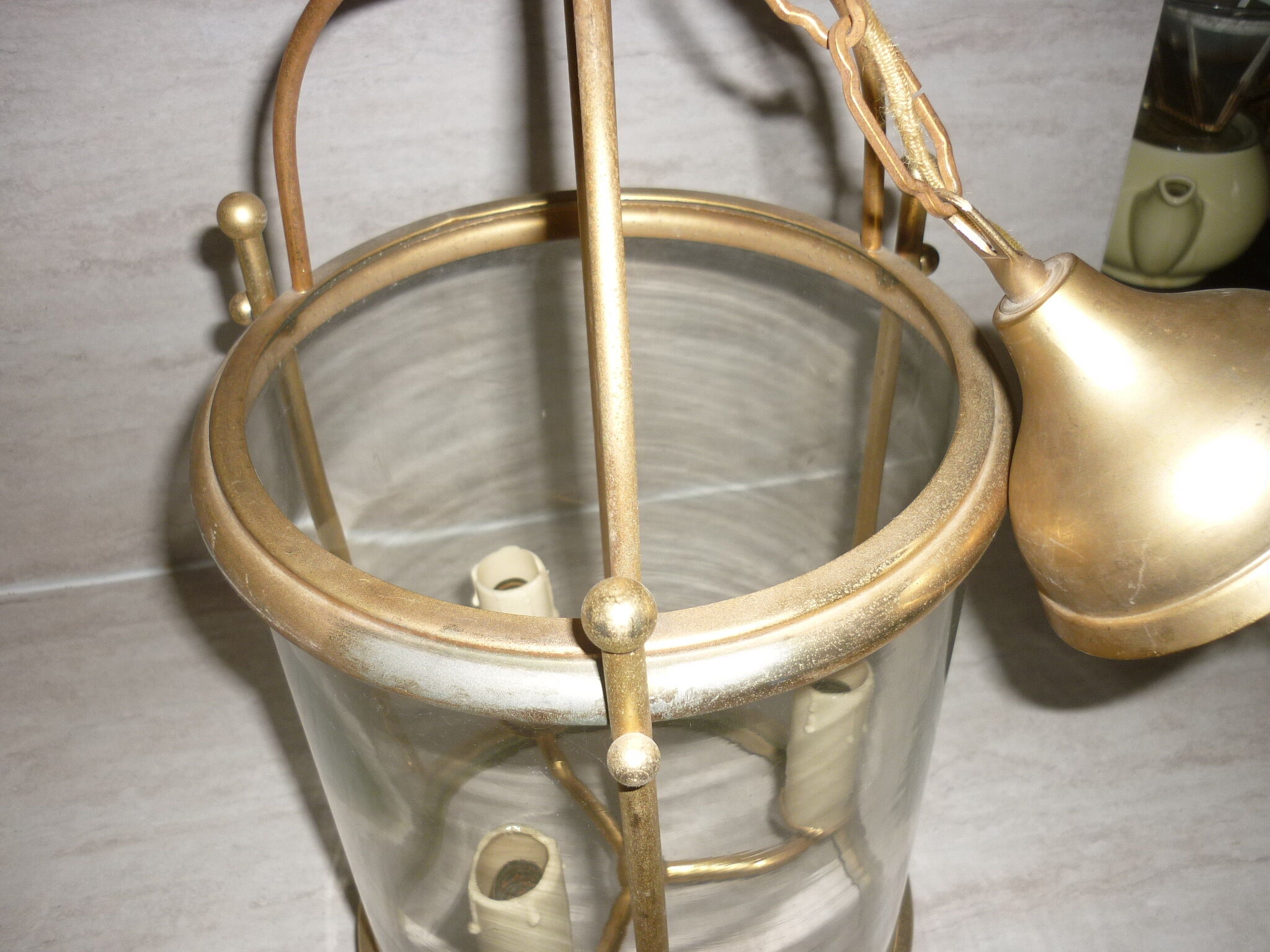 Glass lantern and gilded brass, antique pendant lamp