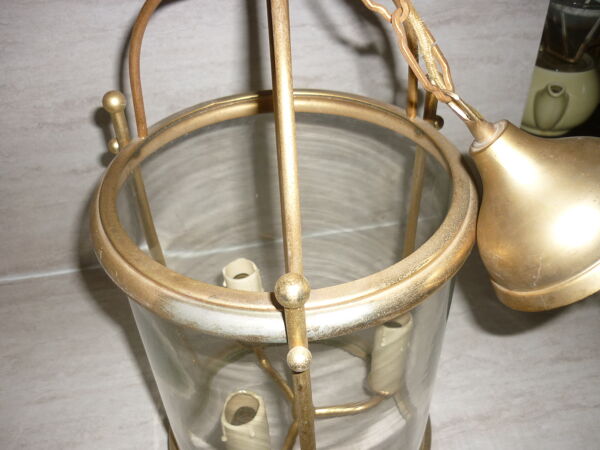 Lanterne en verre et laiton doré suspension ancienne