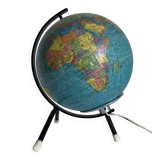Vintage 1972 globe, terrestrial world map, glass, tripod - 22 cm