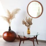 Round coffee table - glass top and teak base