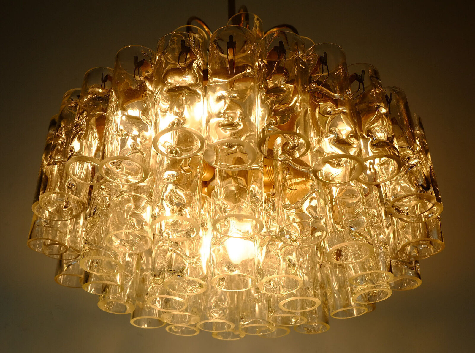 4-tier mid century chandelier with 62 glass tubes 60s