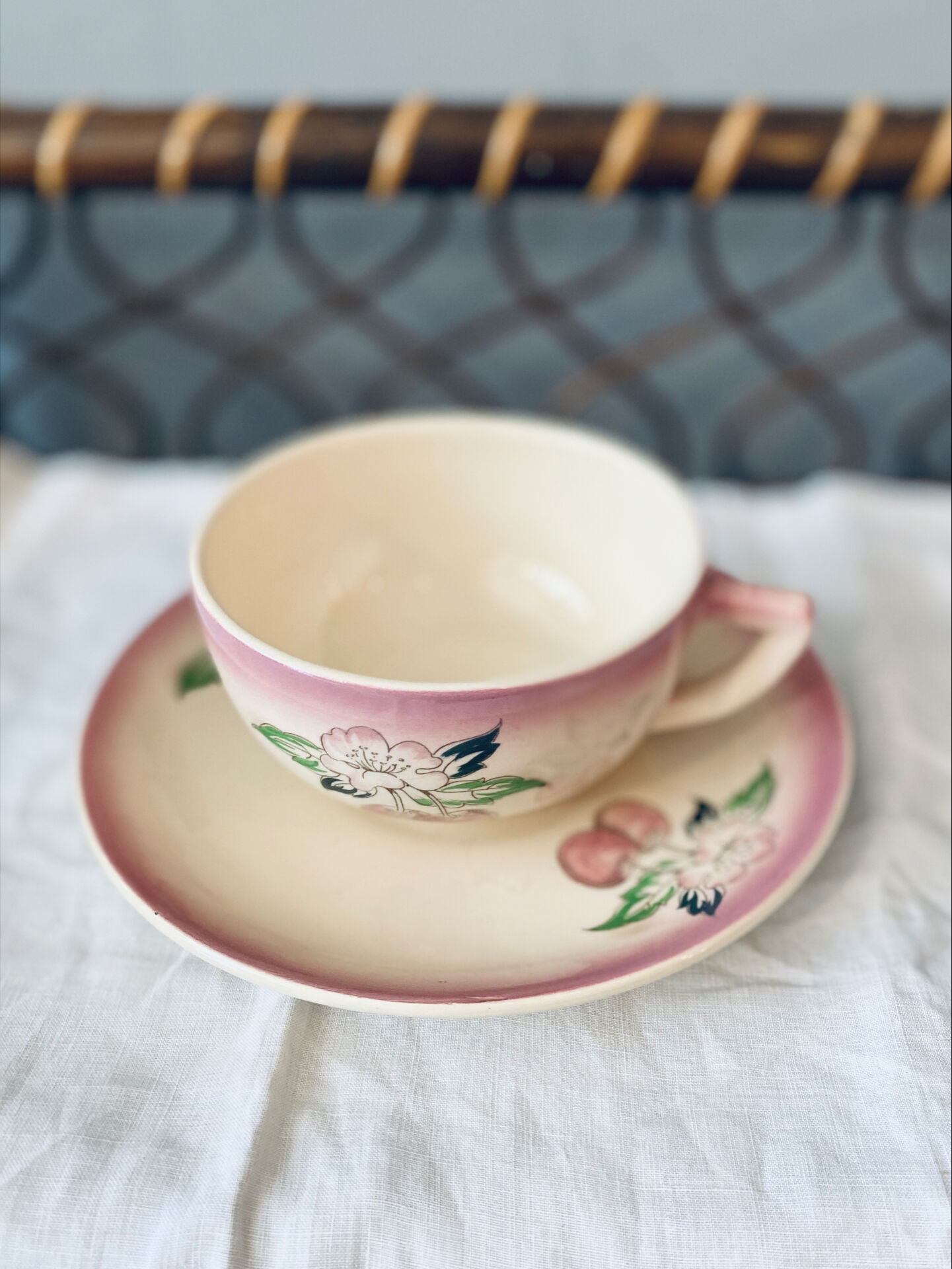 Two breakfast cups Longwy cherry design