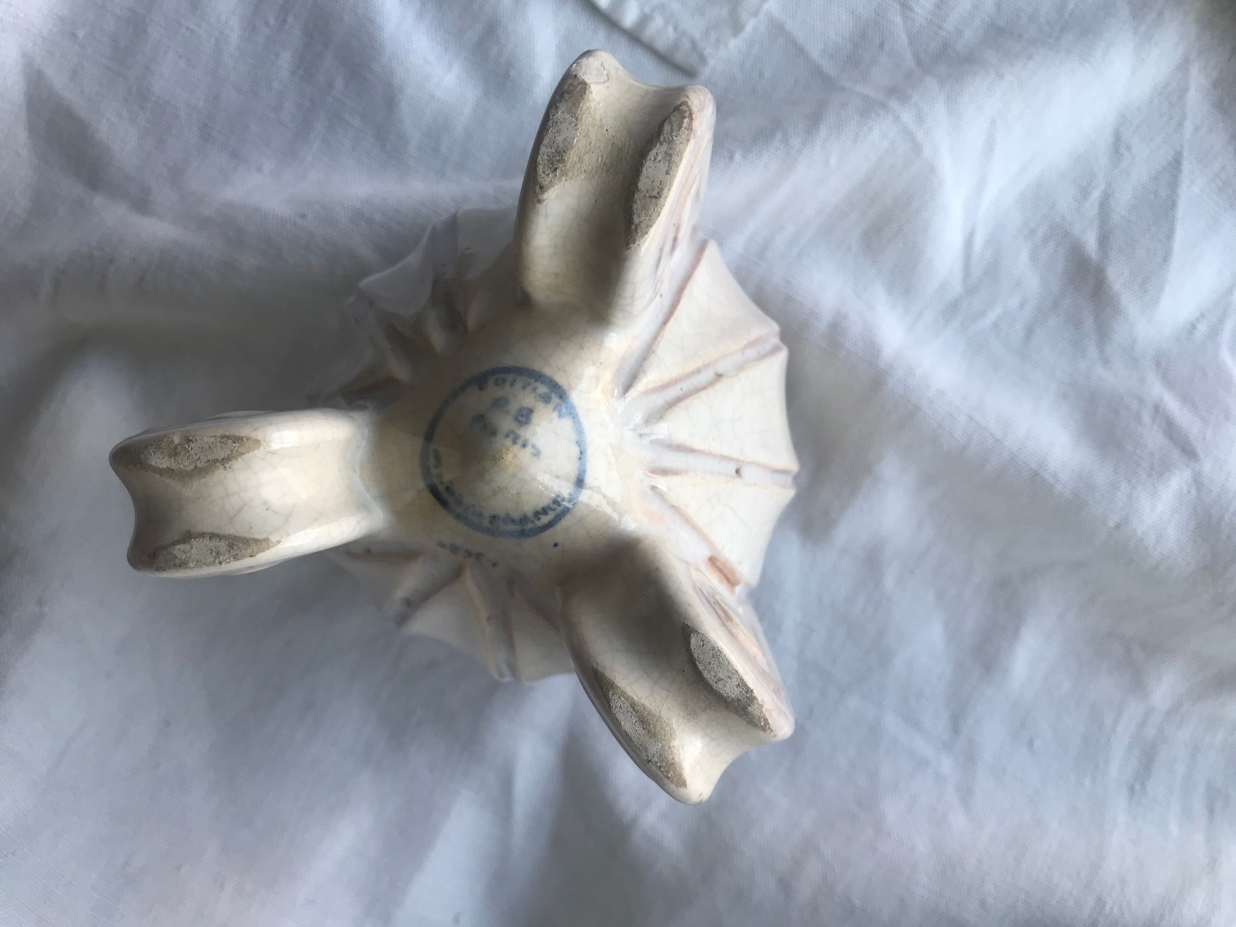 Cracked white ceramic art deco vase signed numbered pb made in france authentic piece