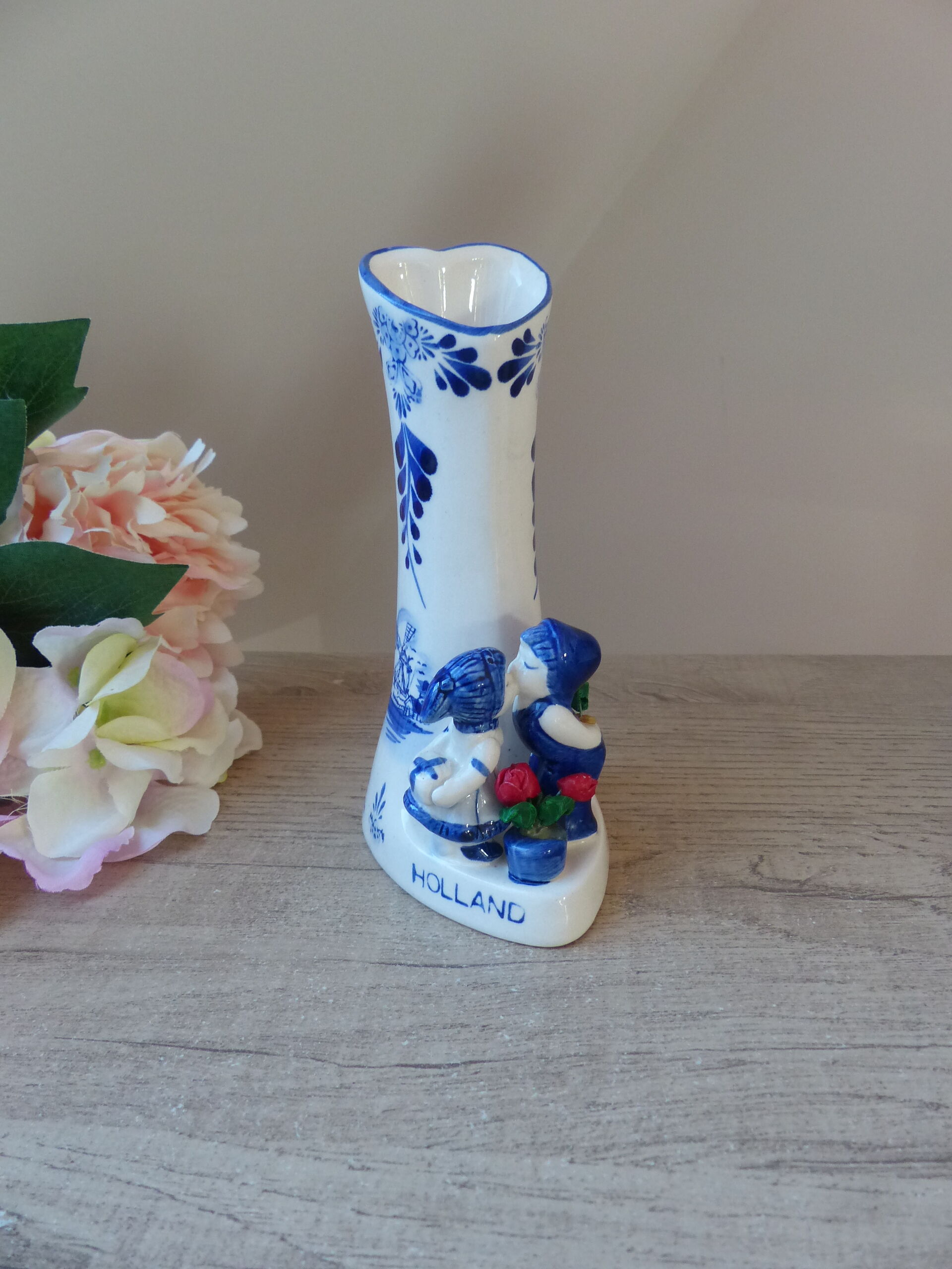 Vintage Small Porcelain Vase Delf Blue and White Heart Shape