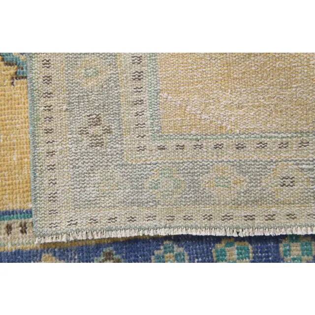 Vintage Turkish hand-knotted wool cotton yellow runner 78x340