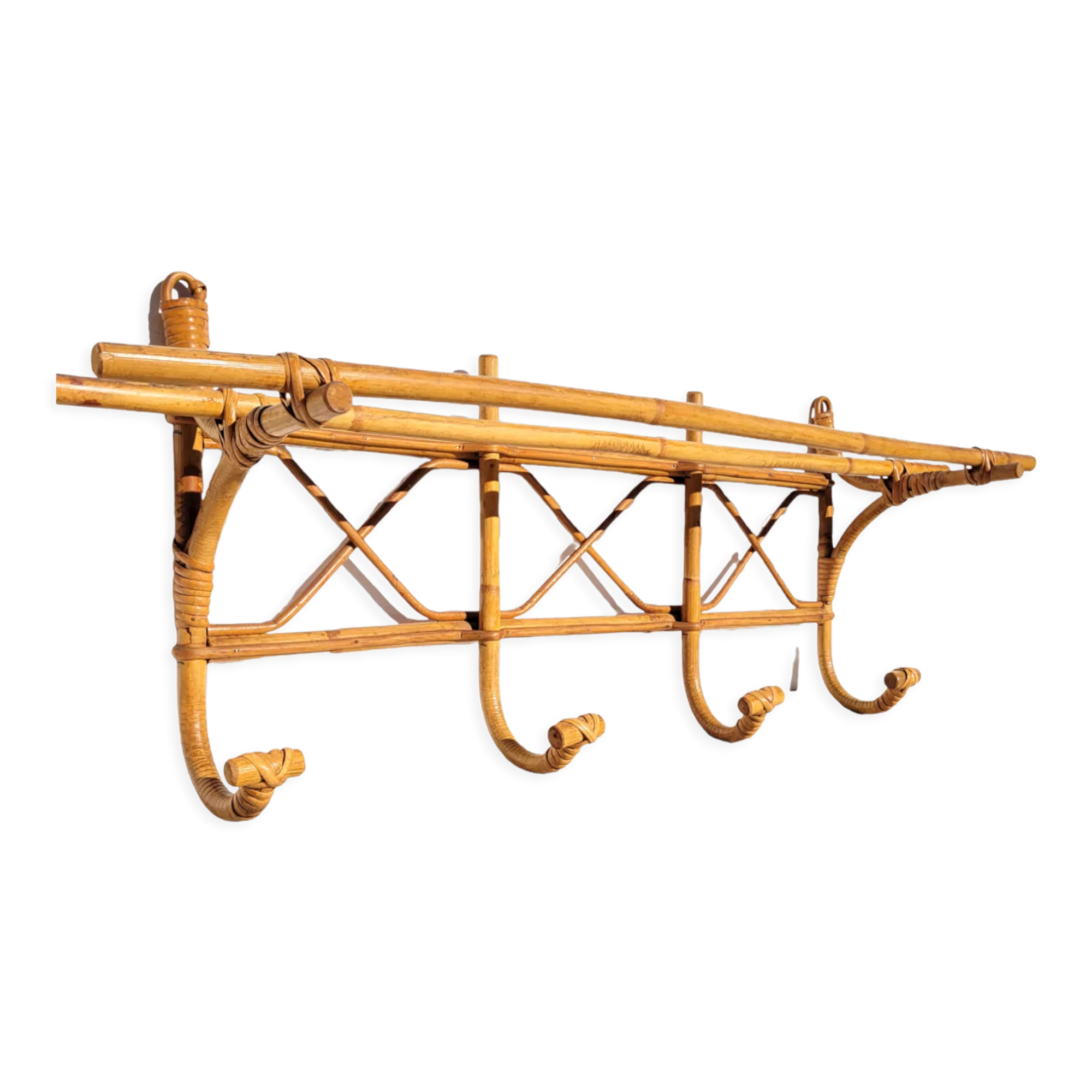 Rattan wall coat rack 1960