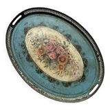 Large oval metal tray in the Napoleon III style, 1960s