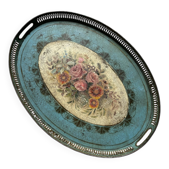 Large oval metal tray in the Napoleon III style, 1960s