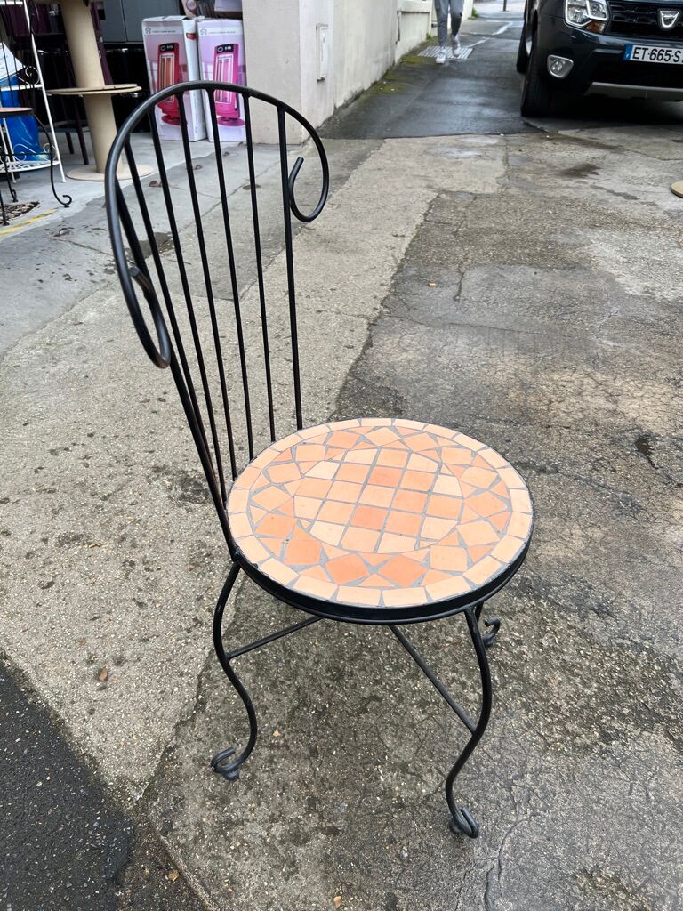 Set of 4 terracotta ceramic mosaic chairs