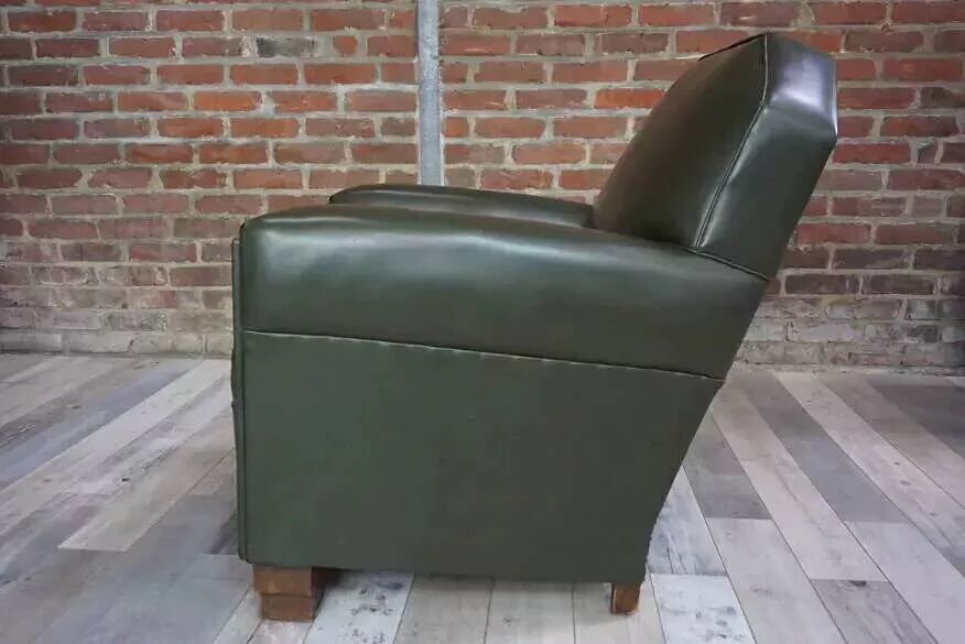 Art Deco club armchair in skai and wood