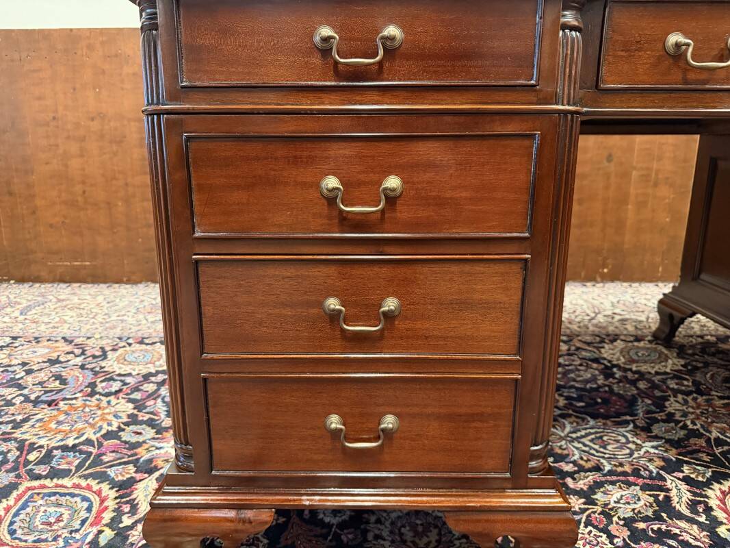 English Chesterfield desk with green leather