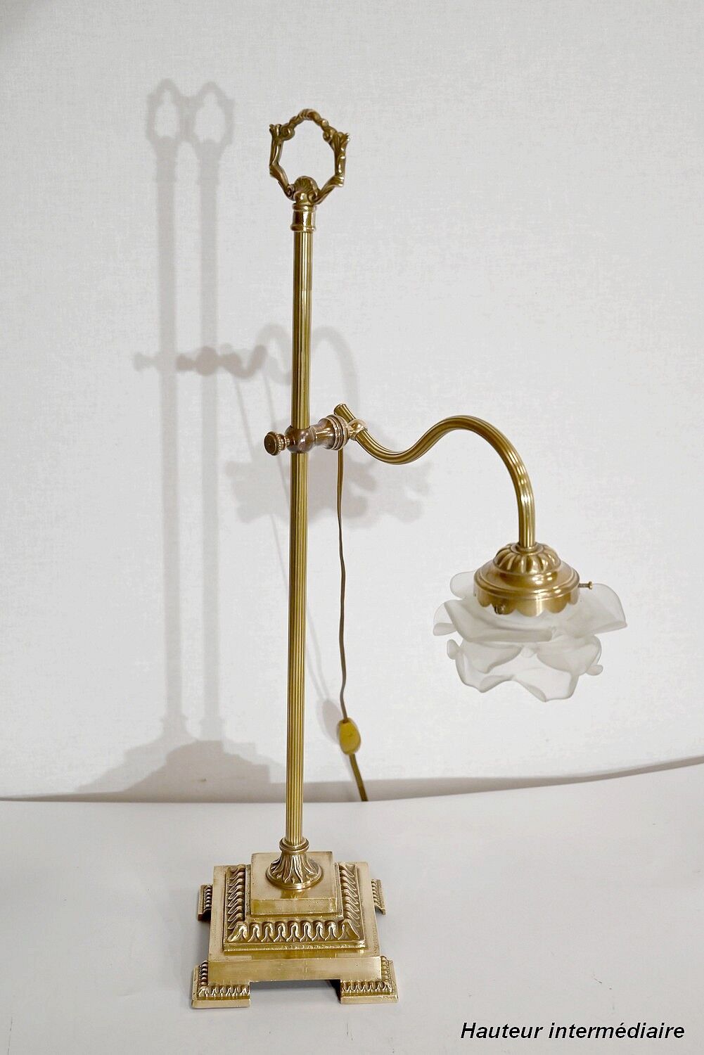 Tulip lamp in glass and bronze, adjustable, art deco 1920