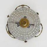 Half-basket ceiling light with 3 bronze lights and glass pendants. 1980s