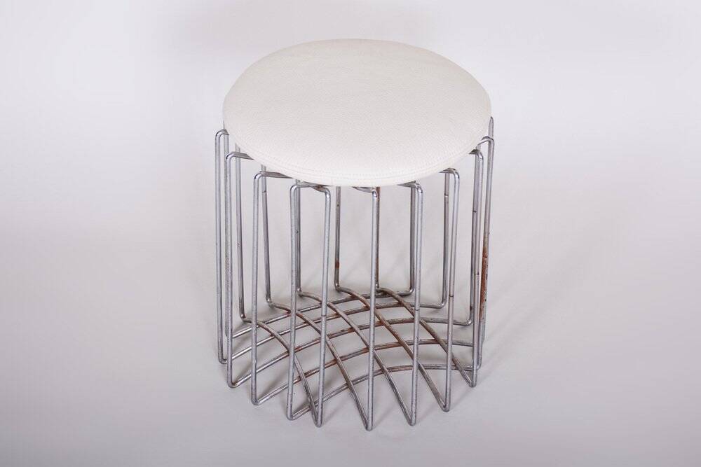 Mid-Century Round Stool in Chrome & Leather, Germany, 1960s