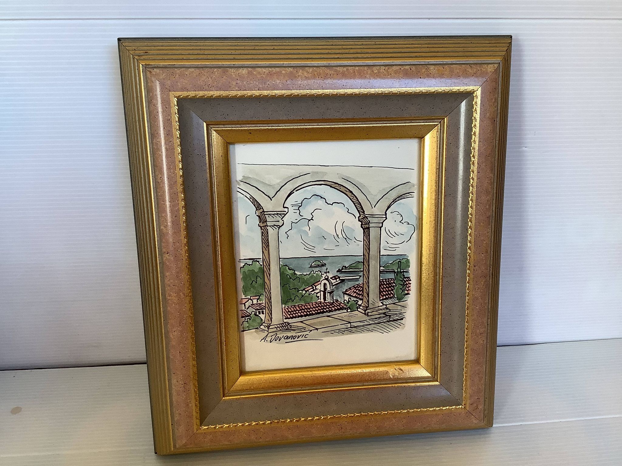 Watercolour painting signed, sea view, marine.