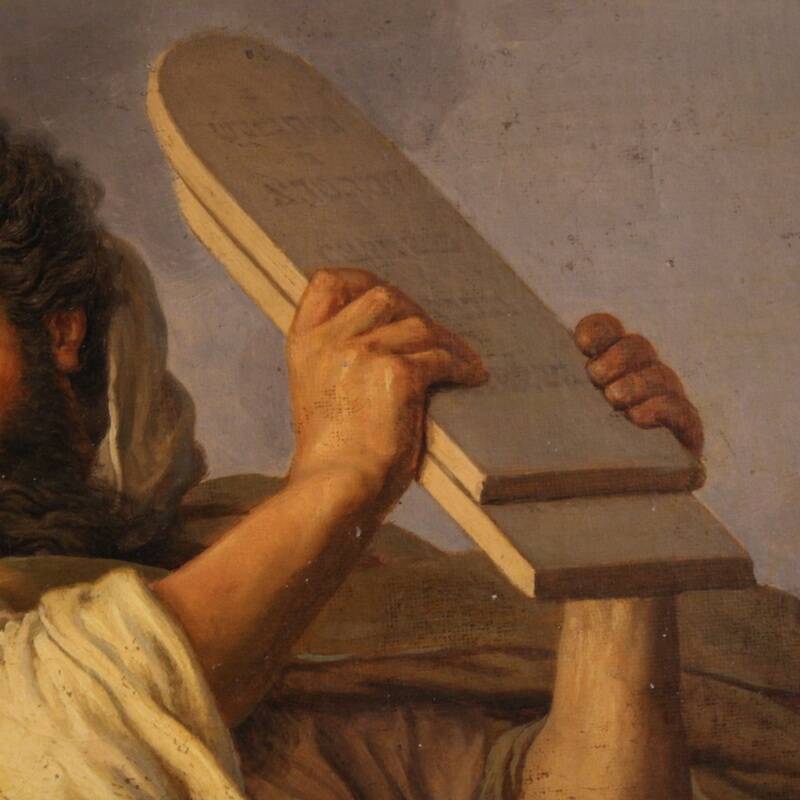 Italian painting signed by Focosi and dated 1852, *Moses Breaking the Table