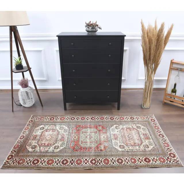 Vintage Turkish Oushak Handmade Wool Cotton Beige Area Rug 93x183
